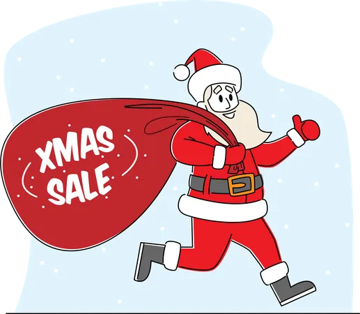 Santa Claus Run with Red Bag  Illustration