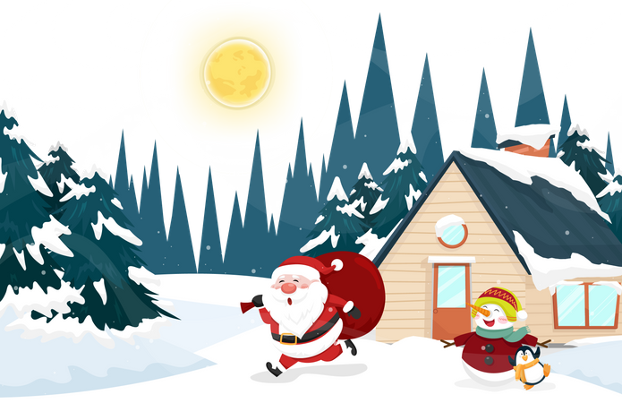 Santa Claus running in snow Illustration