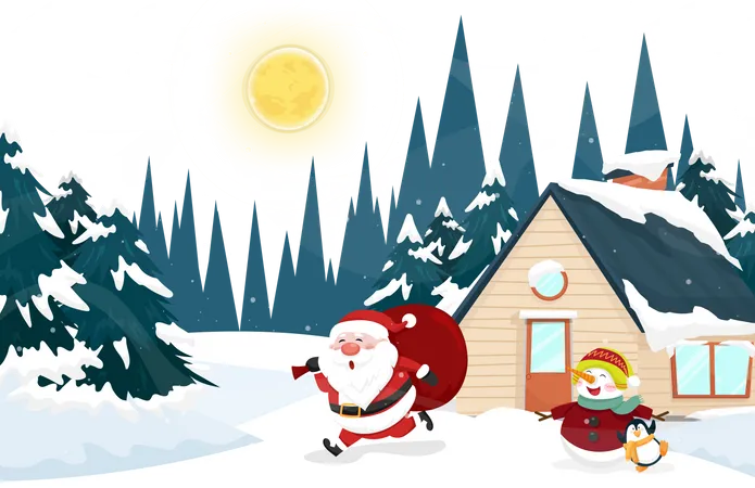 Santa Claus running in snow Illustration