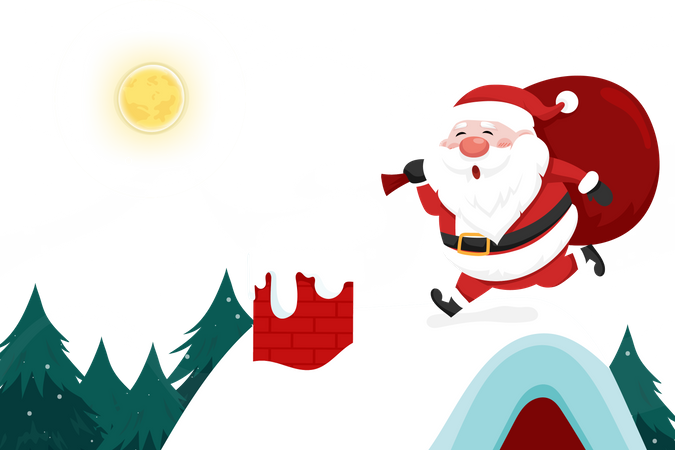 Santa Claus running on roof Illustration