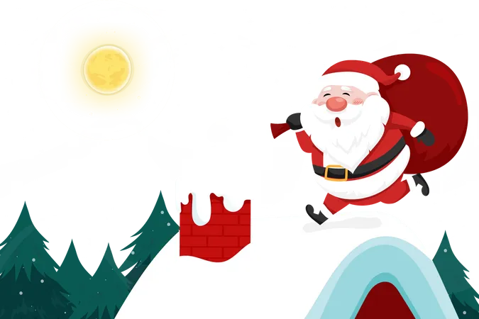 Santa Claus running on roof Illustration