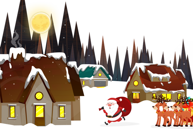 Santa Claus Running on Snow Illustration