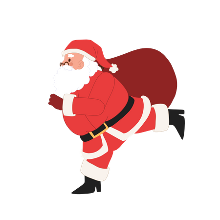 Santa claus running with gift bag  Illustration