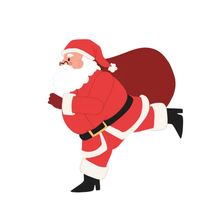 Santa claus running with gift bag  Illustration