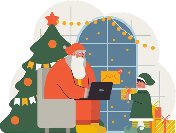 Santa Claus sends christmas mail  Illustration