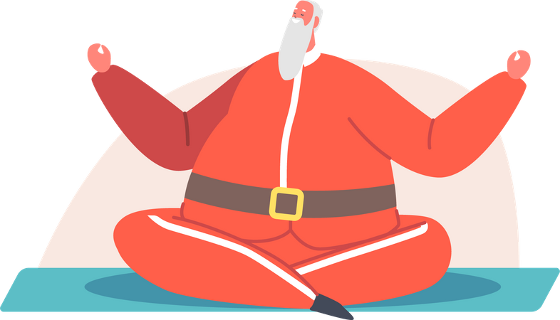 Papá Noel sentado en una estera en postura de yoga de loto  Ilustración