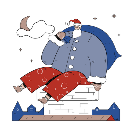 Santa Claus sentado en la chimenea  Ilustración