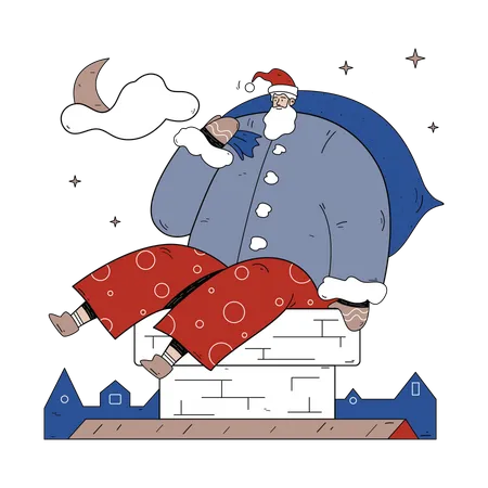 Santa Claus sentado en la chimenea  Ilustración