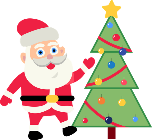 Santa Claus showing Christmas Tree  Illustration