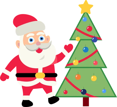 Santa Claus showing Christmas Tree  Illustration