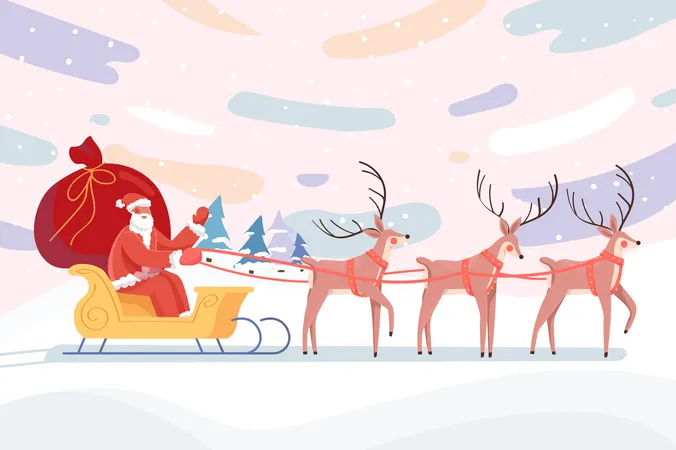Santa Claus sits in sleigh Illustration