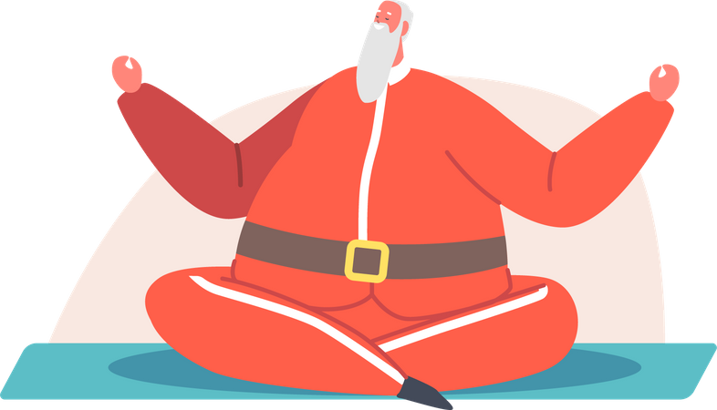 Santa Claus Sitting on Mat in Lotus Yoga Pose Illustration