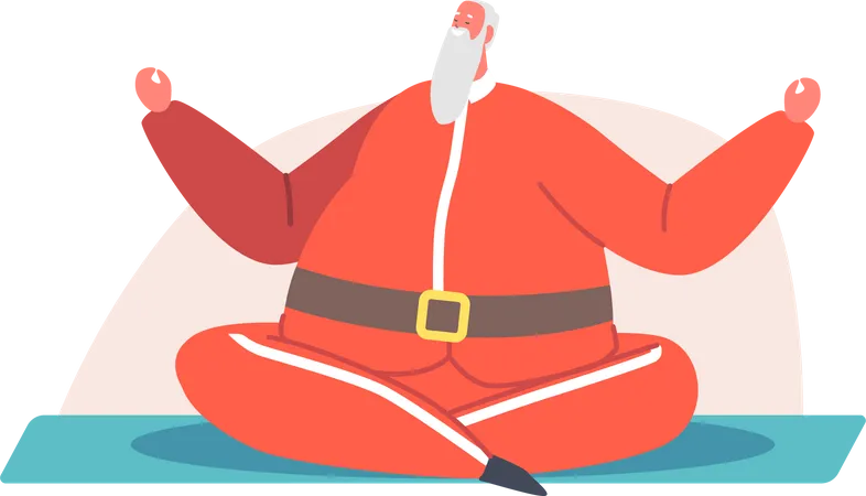 Santa Claus Sitting on Mat in Lotus Yoga Pose Illustration