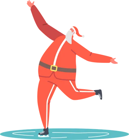 Santa Claus Skating on Pond Illustration