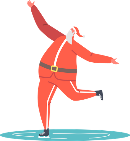 Santa Claus Skating on Pond  Illustration