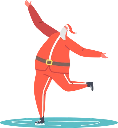 Santa Claus Skating on Pond  Illustration