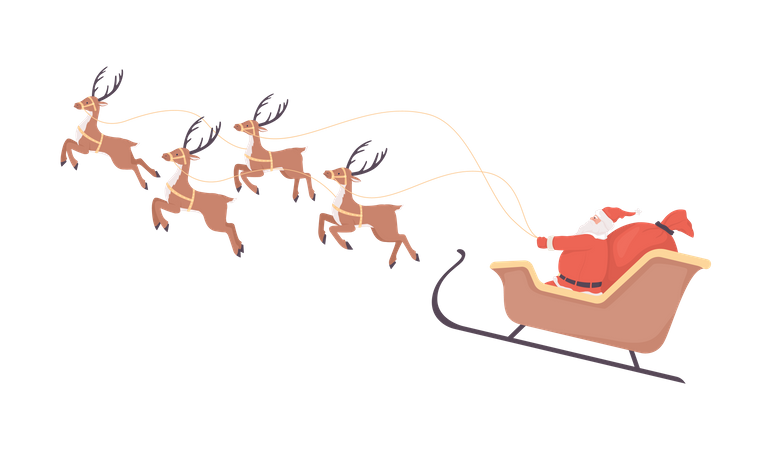 Santa Claus sleigh and reindeers  Illustration