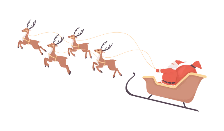 Santa Claus sleigh and reindeers  Illustration