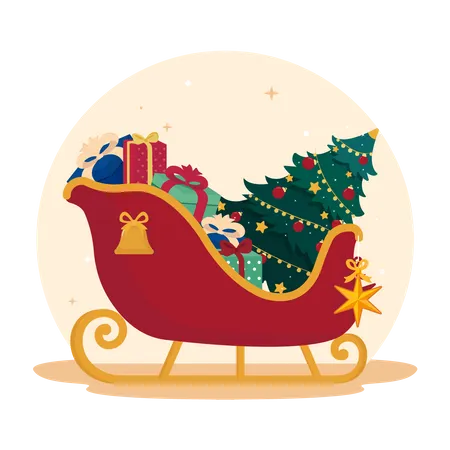 Santa Claus sleigh full of gifts  Illustration
