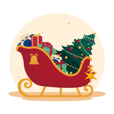 Santa Claus sleigh full of gifts  Illustration