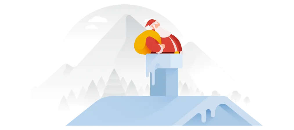 Santa Claus Sliding Down The Chimney  Illustration