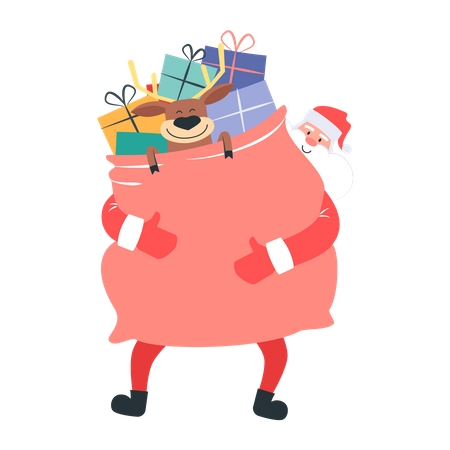 Santa claus con bolsa de regalo  Ilustración