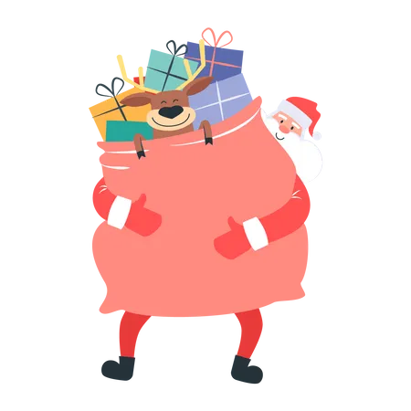 Santa claus con bolsa de regalo  Ilustración