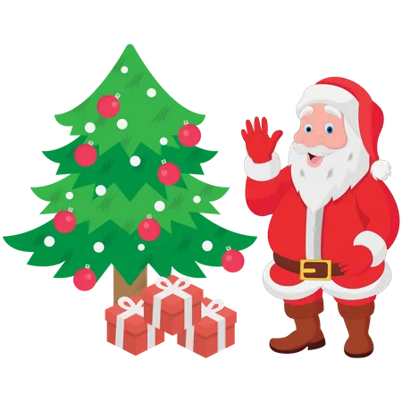 Santa Claus stand with Christmas tree  Illustration