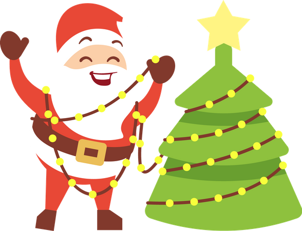 Santa claus standing near christmas tree  Illustration