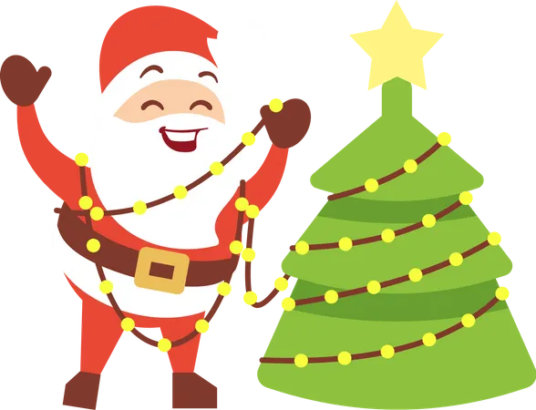 Santa claus standing near christmas tree  Illustration