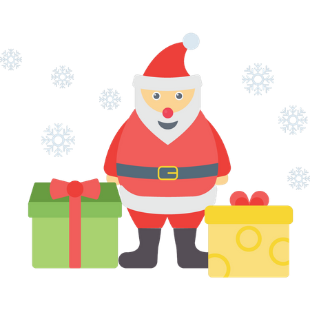 Santa Claus standing with Christmas presents Illustration