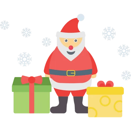Santa Claus Stands With Christmas Presents Illustration