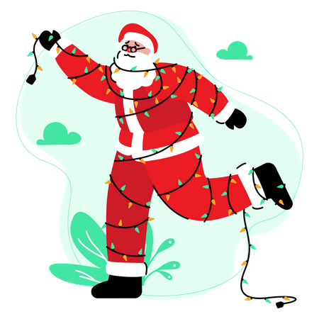 Santa claus tangled in tumblr light cord  Illustration