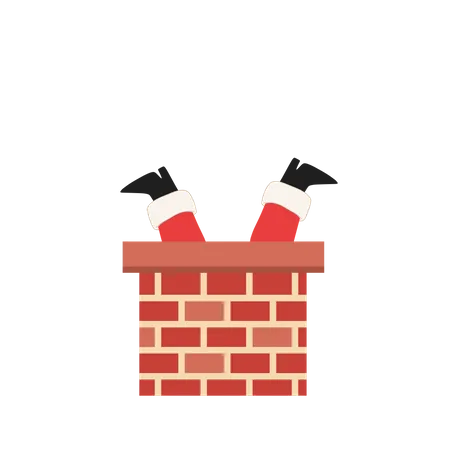 Santa claus trying to get in chimney  Illustration