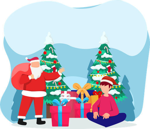 Santa Claus visiting kid  Illustration