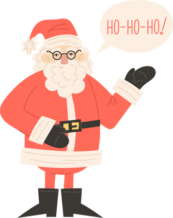 Santa Claus waving with Ho Ho Ho speech bubble  Illustration