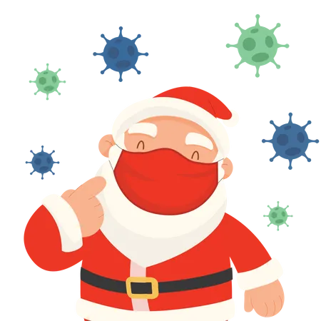 Santa Claus wearing face mask promoting covid safety  Illustration