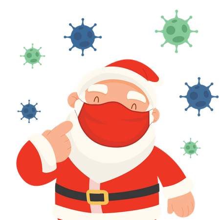 Santa Claus wearing face mask promoting covid safety  Illustration