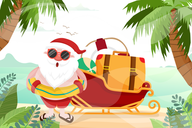 Santa Claus wearing swim ring Illustration