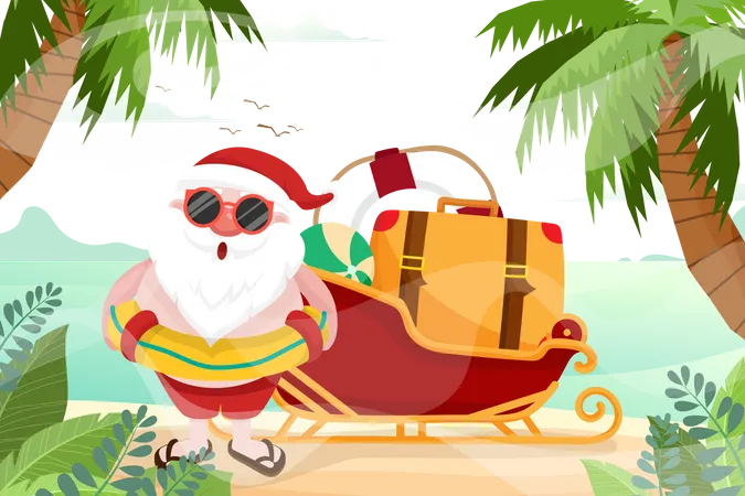 Santa Claus wearing swim ring  Illustration