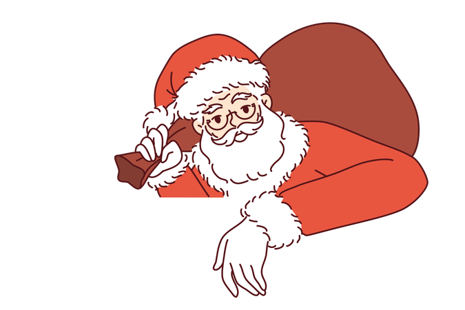 Santa claus with bag of christmas gifts  Illustration