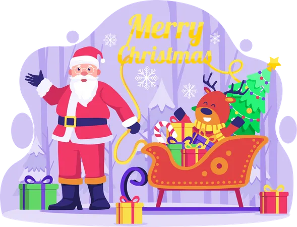 Santa Claus with Christmas Gifts Illustration