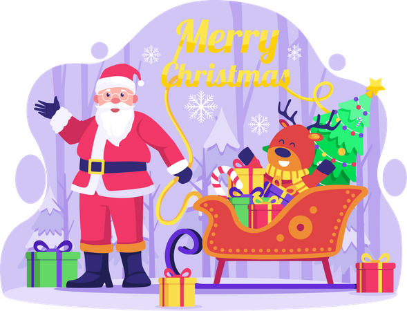 Santa Claus with Christmas Gifts  Illustration