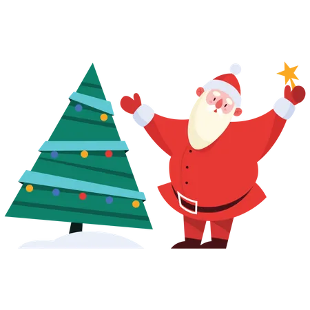 Santa claus with christmas tree  Illustration