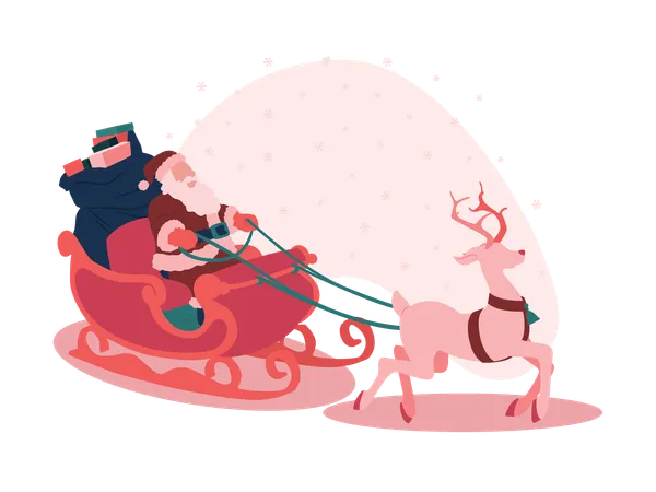Santa claus with deer on christmas  Illustration
