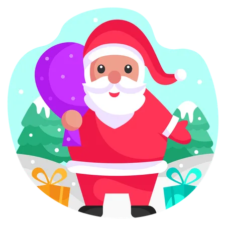 Santa Claus with gift bag  Illustration