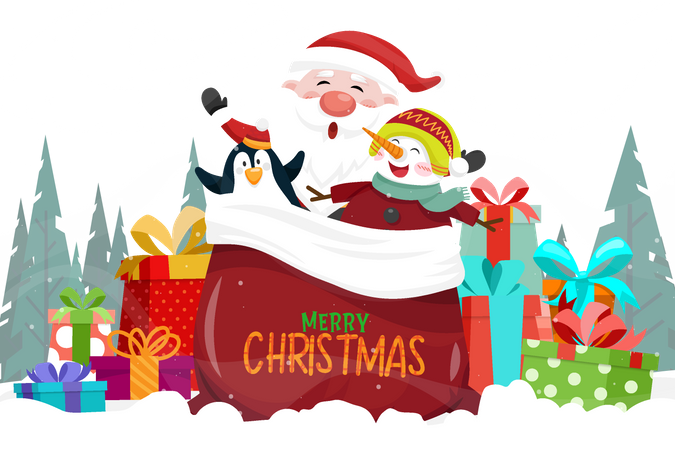 Santa claus with Gift box  Illustration