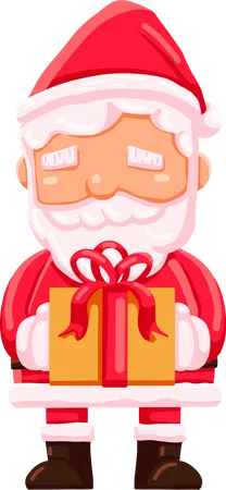 Christmas Santa Claus With Gift Box Flat Style Character Design Set 1 Illustration