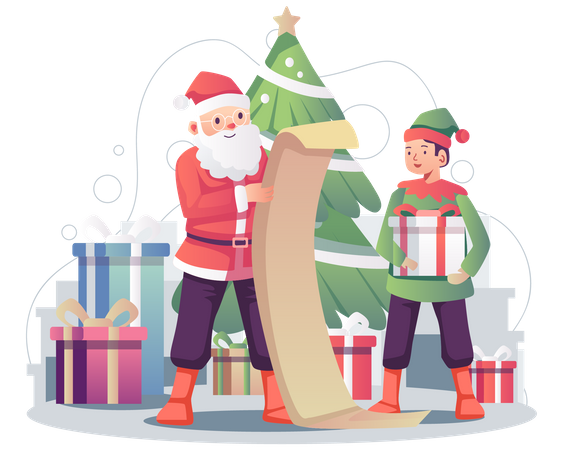 Santa Claus with gift list  Illustration