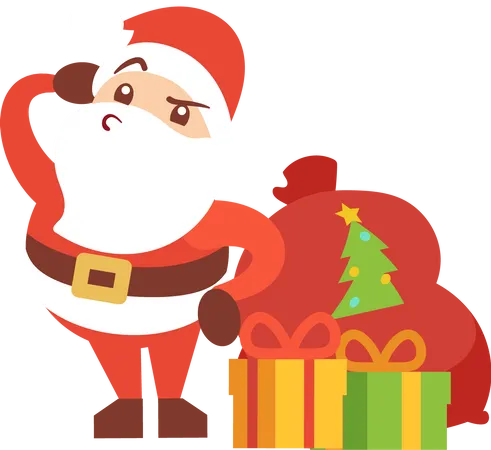 Santa claus with gifts on christmas holiday  Illustration